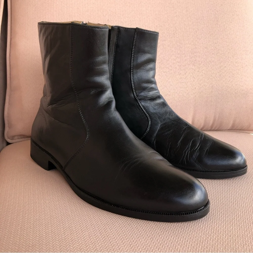 Bragano Cole Haan Made in Italy Leather Zipper Up Black‎ Leather Lined Boot 8